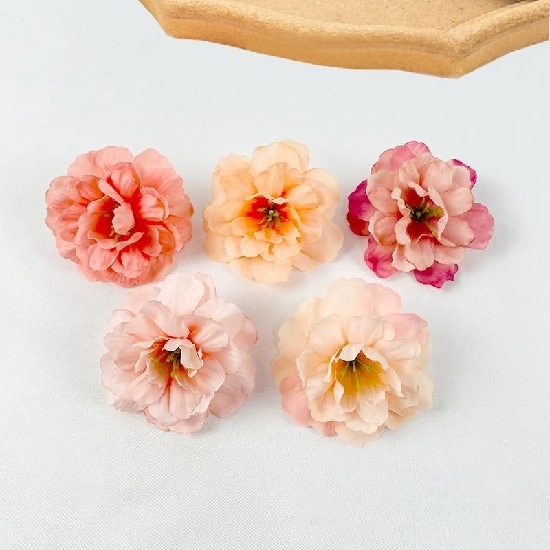 50 PCS Silk Rose 2 Inch Small Fake Flower Heads Peony For Crafts Multicolour