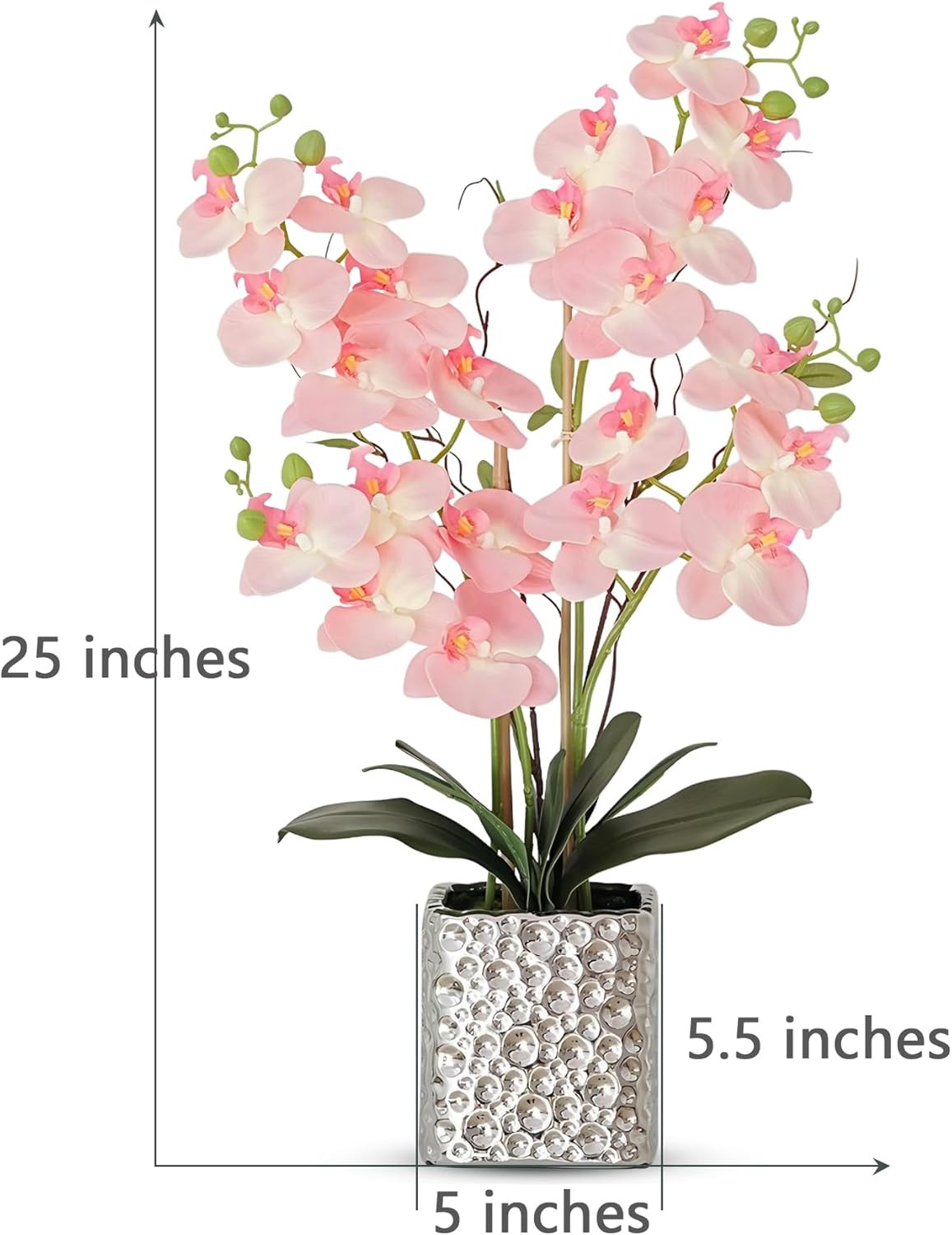 Pink Orchid Silk Flowers in Silver Vase – Elegant Dining Table Centerpiece