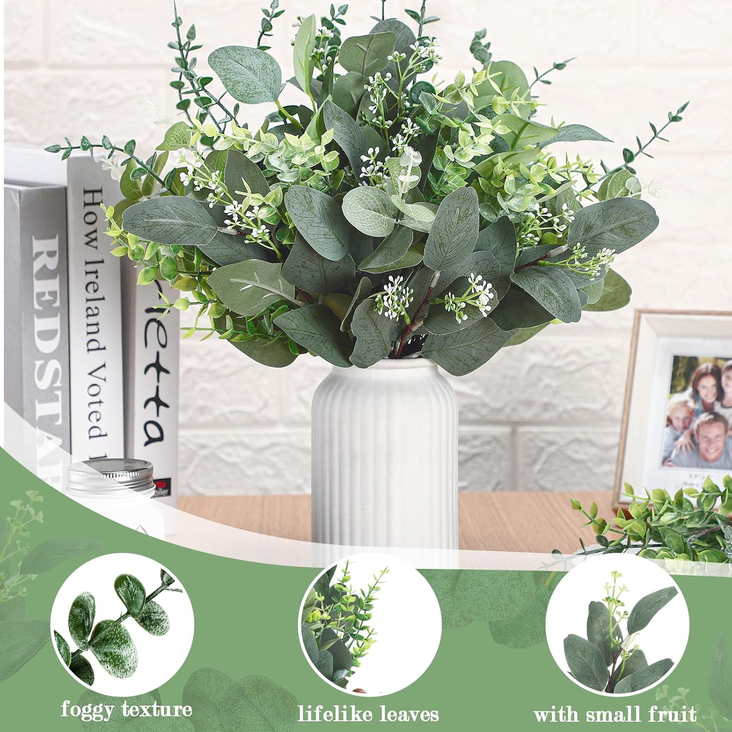 500 Pcs 6 Kinds Mixed Greenery Stem Artificial Faux Eucalyptus Leaves Silver Dol