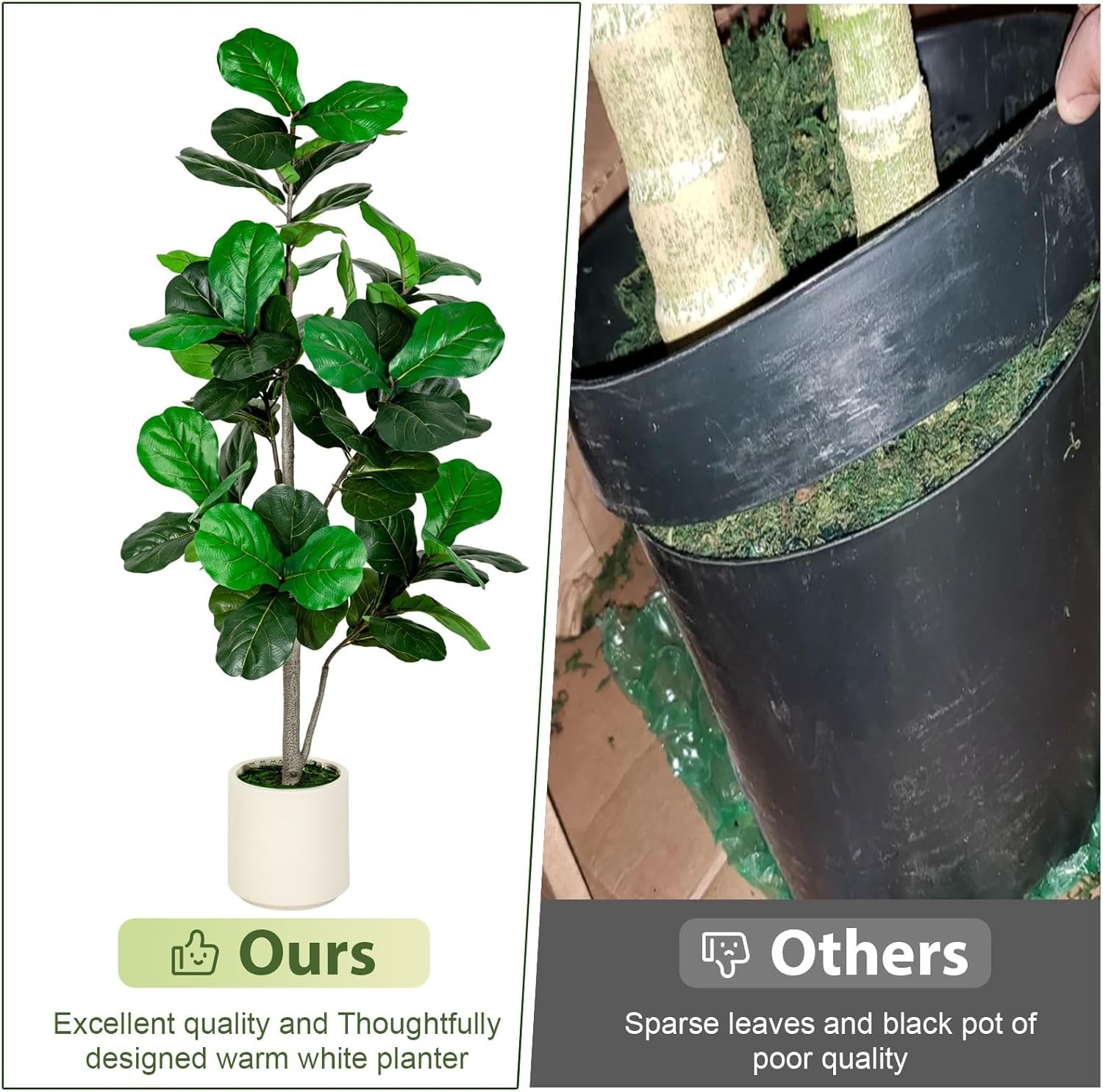 5FT Artificial Fiddle Leaf Fig Tree w/ White Planter Indoor Outdoor