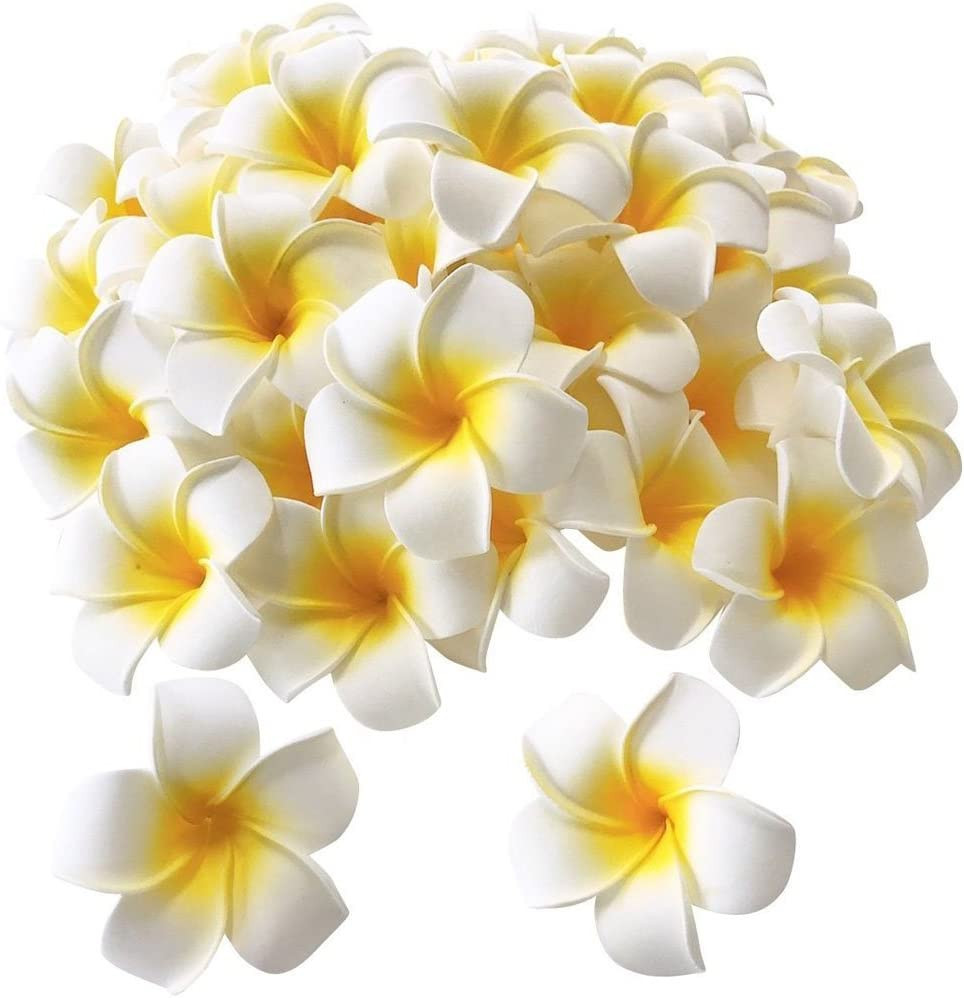100Pcs White Foam Hawaiian Frangipani Artificial Plumeria Flower Petals Cap Hair