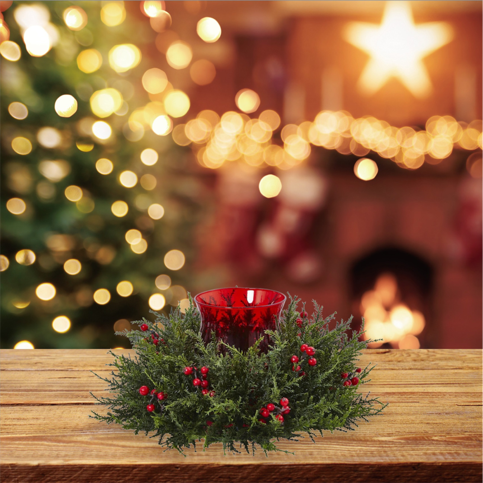 Cedar Berry Candelabrum – Lifelike Christmas Holiday Centerpiece Decor