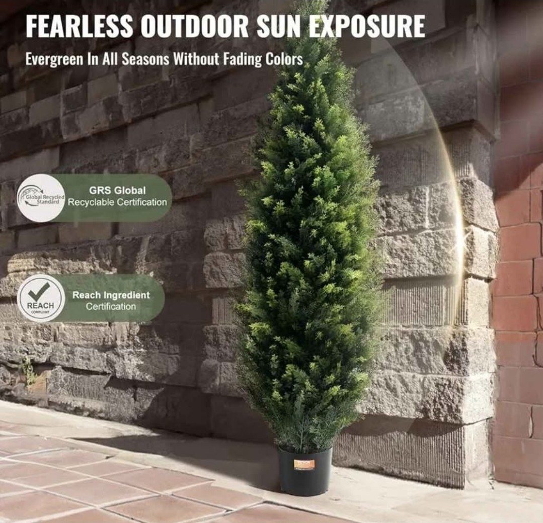 Artificial Topiary Cedar Tree, 48 Inch Tall (2 Pieces), with Extra Leaves & Pot