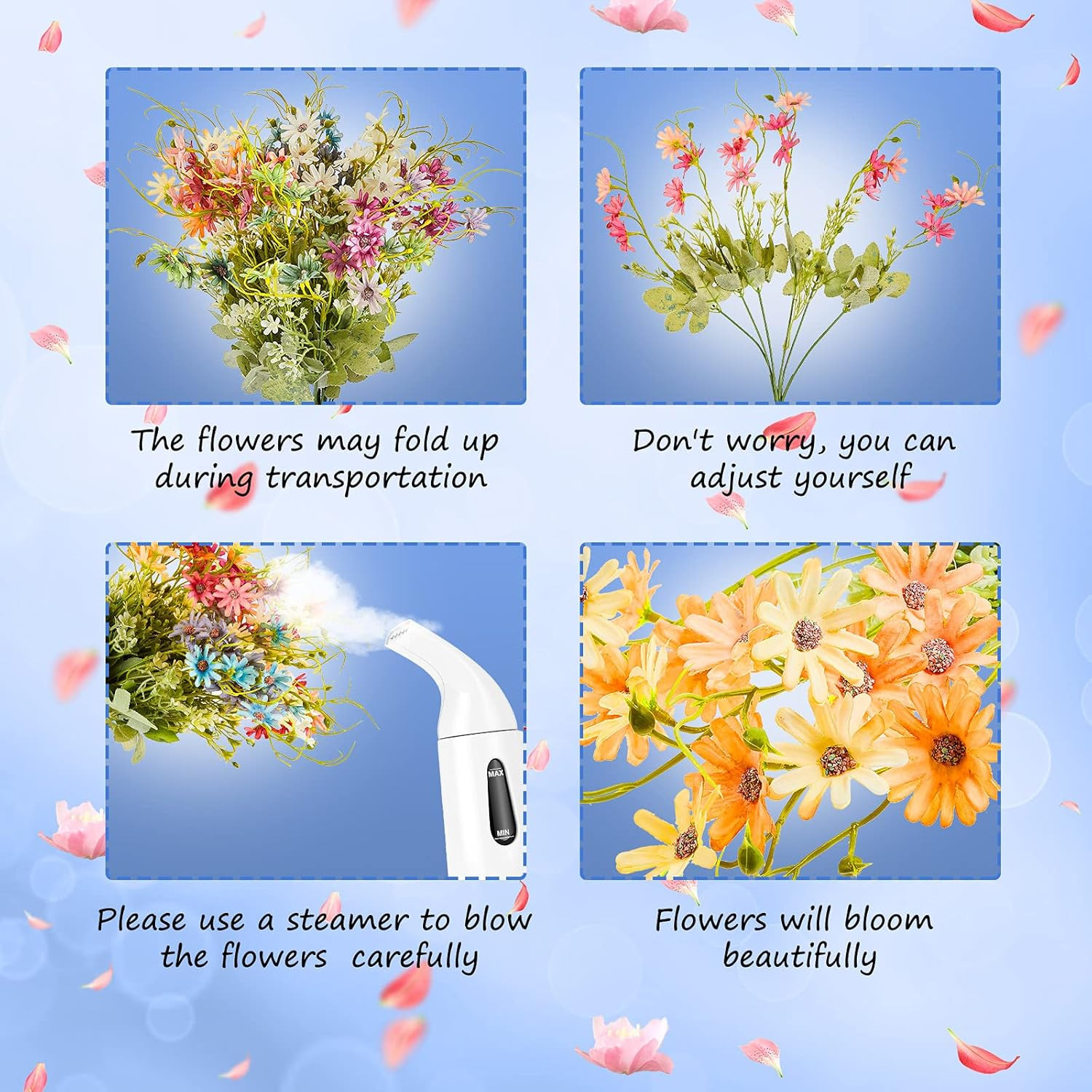6-Bundles Faux Daisy Plant, Artificial Silk Flower Multicolor Bouquet for Indoor