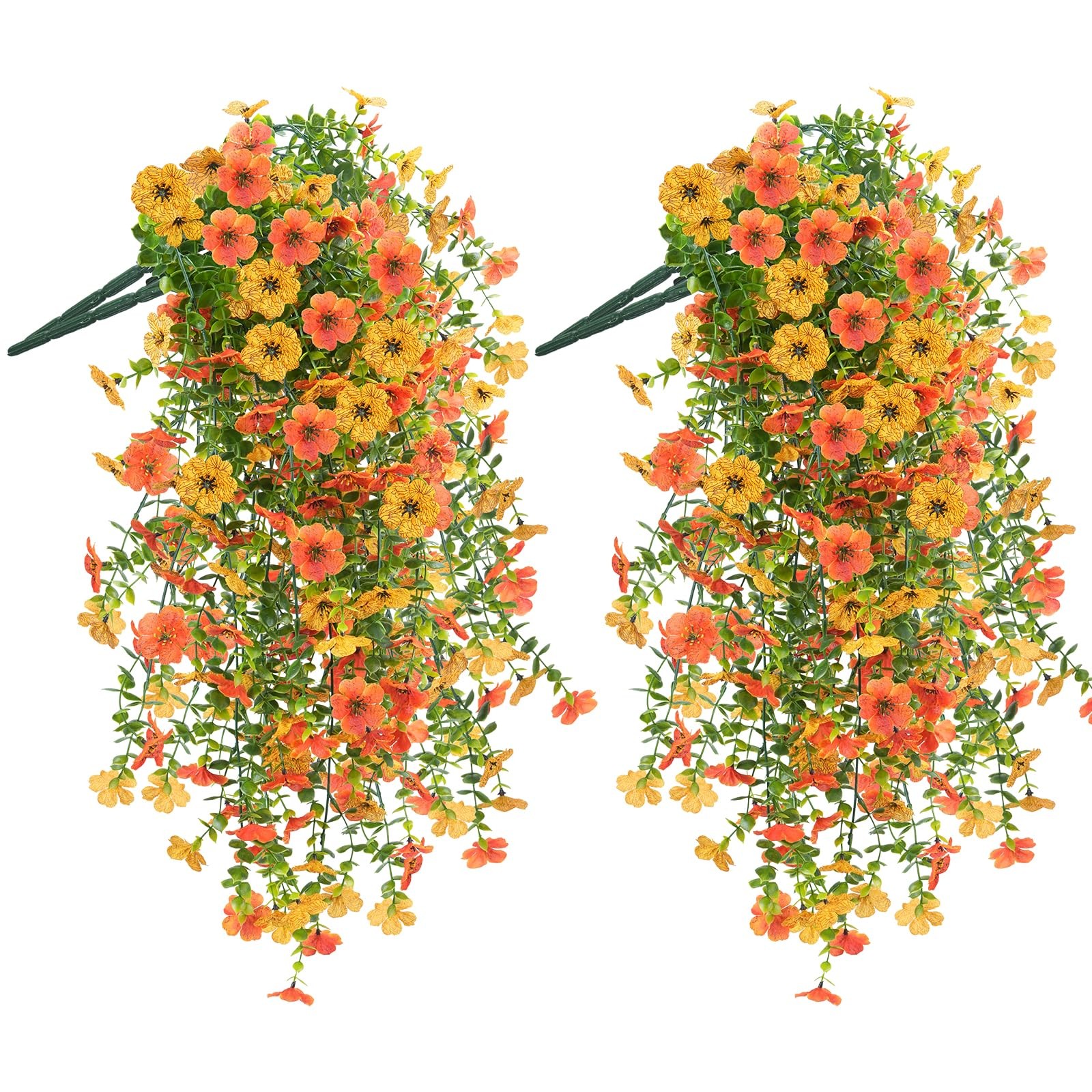4 Pcs 30in Artificial Hanging Flowers for Outdoors in Pot, Orange