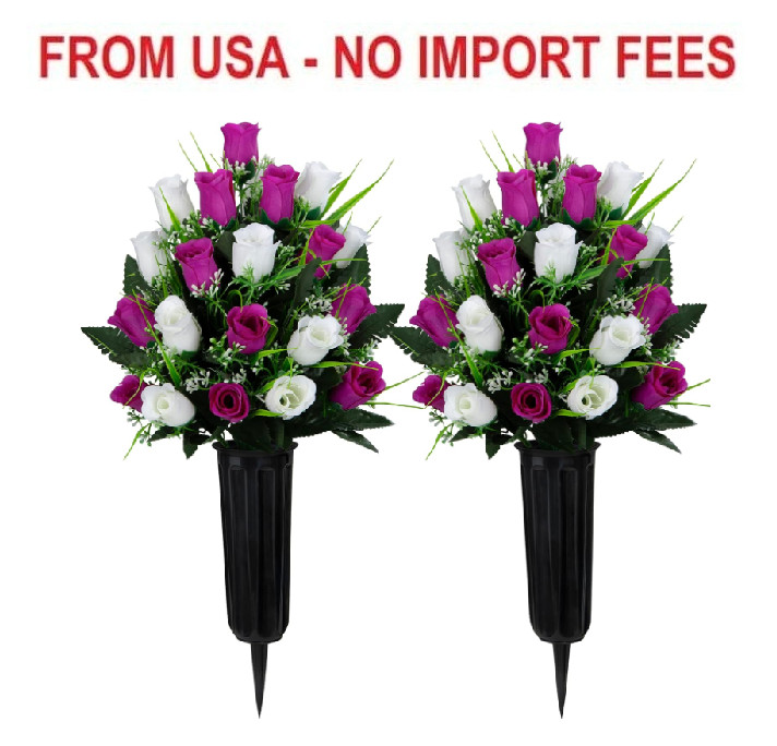 2 Sets Artificial Cemetery Flowers, Grave Decorations Roses, Memorial Flowers Bo