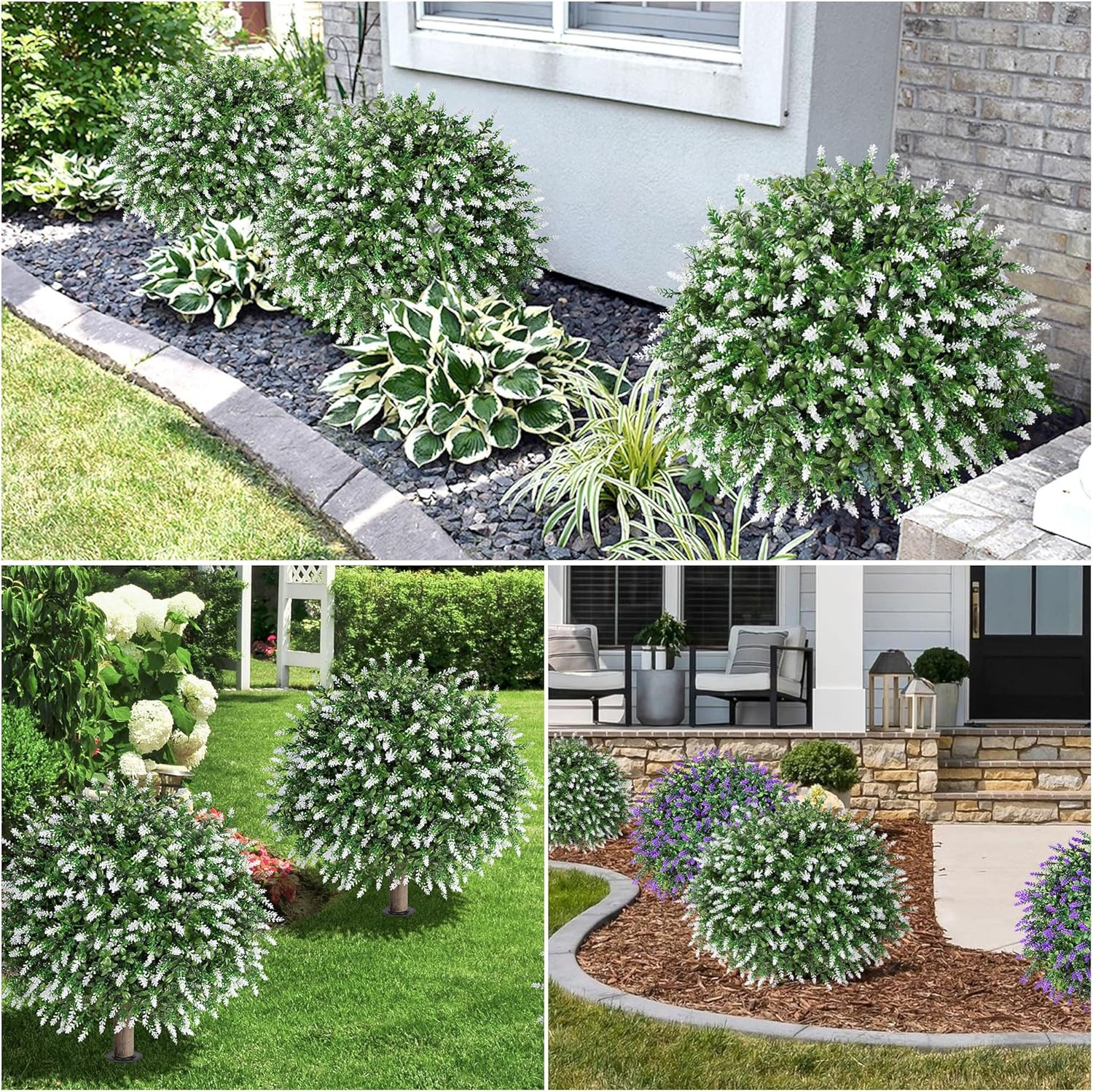 26″ UV Resistant Artificial Boxwood Ball Trees with Lavender – 2 Pack
