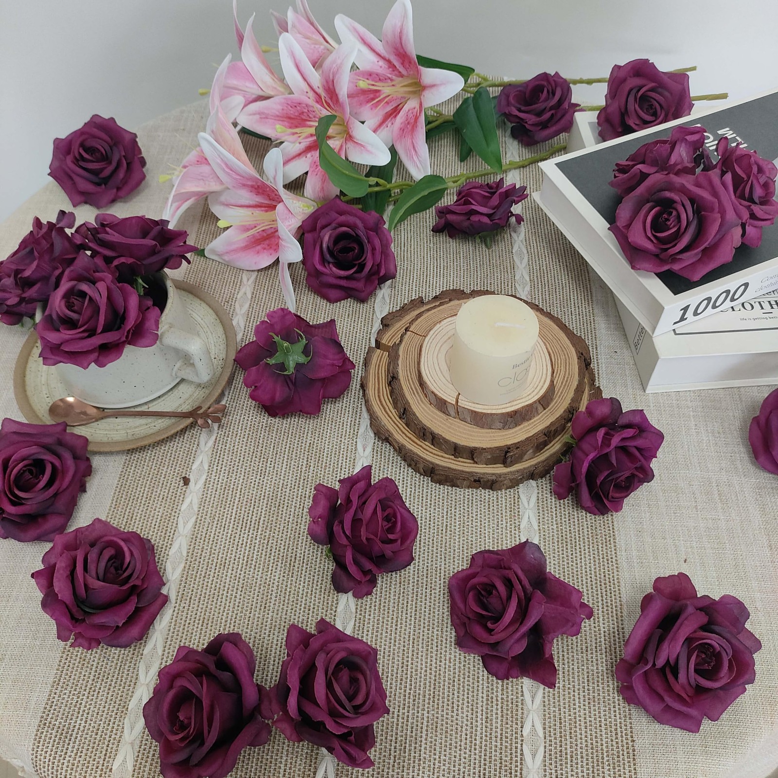Artificial Satin Rose Flower Heads,48 Pcs Silk Rose Heads with Stems,3.3” Ro…