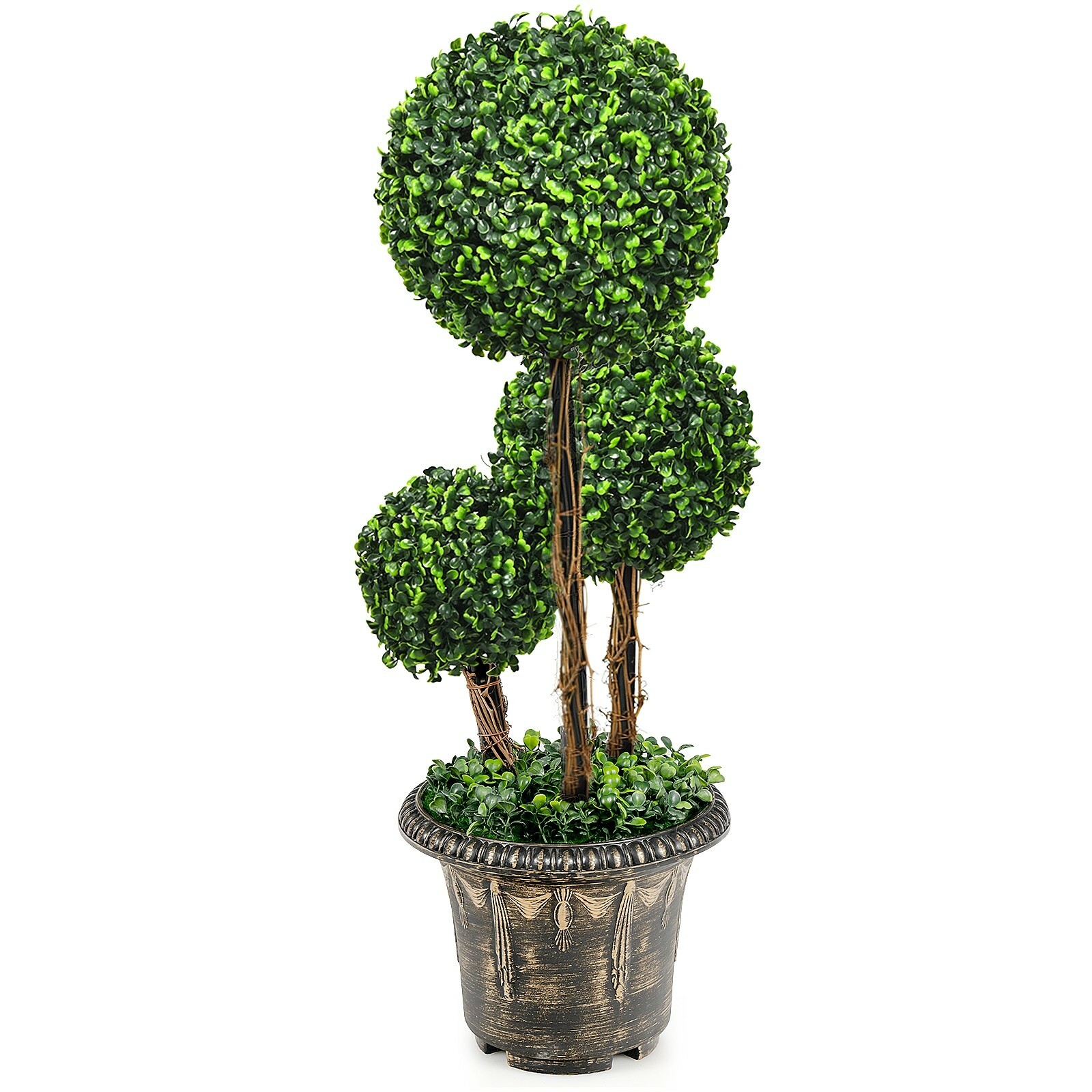 Costway 30″ Artificial Topiary Triple Ball Tree In/Outdoor UV Resistant Office