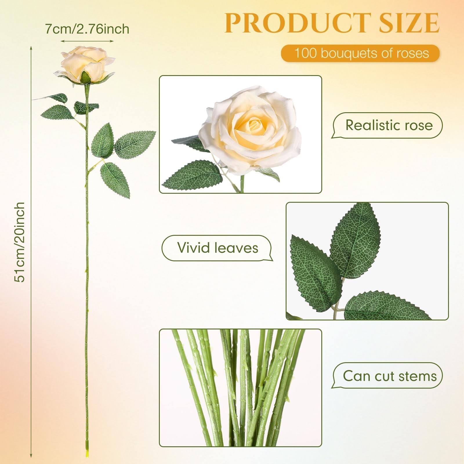 Jexine 100 Long Stem Silk Roses – Champagne