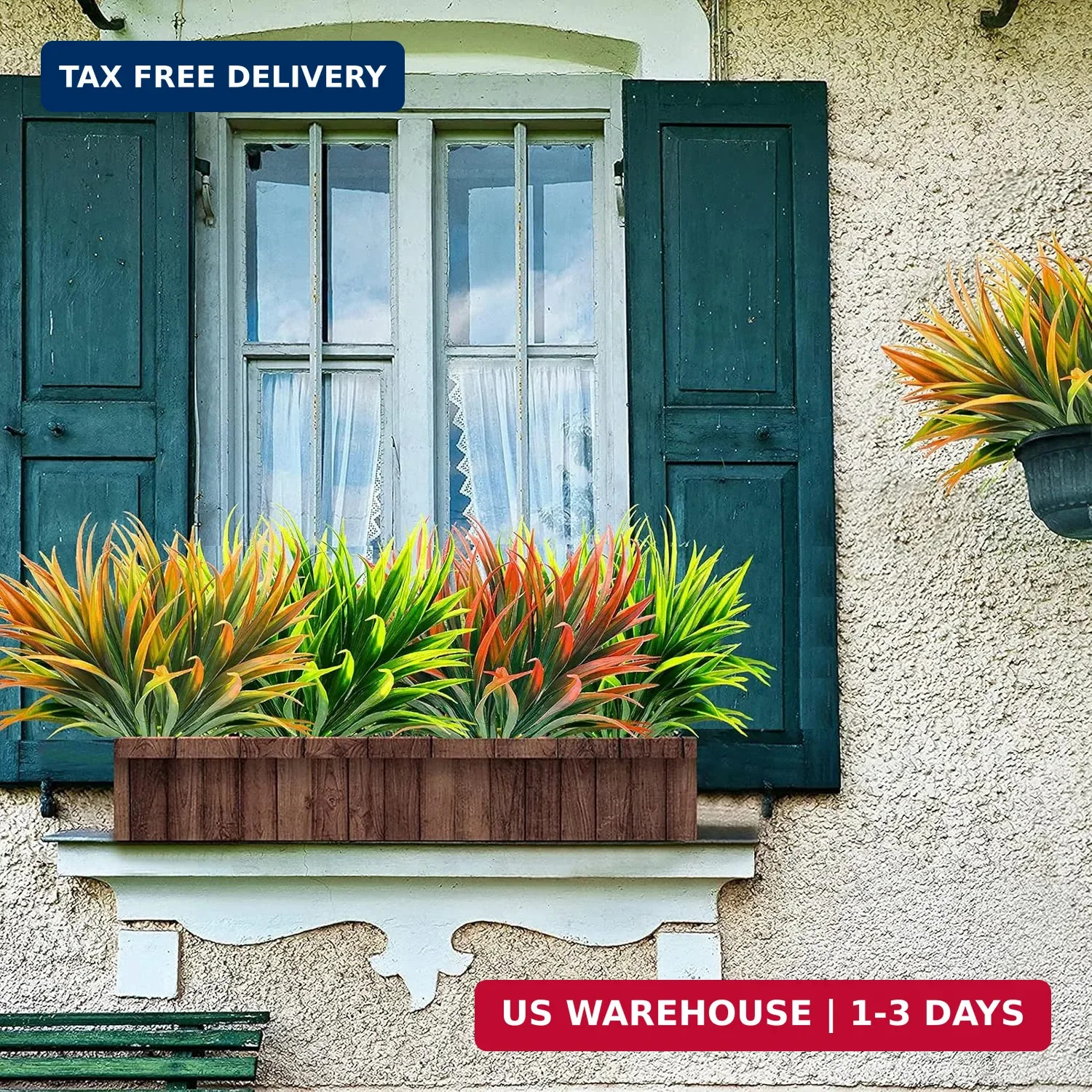 8 Pcs Outdoor Fake Plants UV Resistant Artificial Tall Grass Plants Faux Tropica