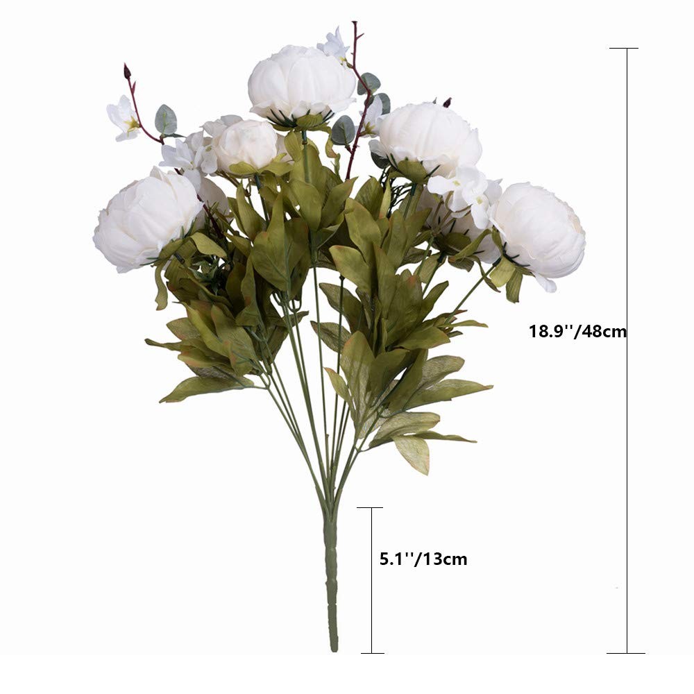 2 Pack Large Artificial Cream White Peony Silk Flower Bouquets Centerpieces