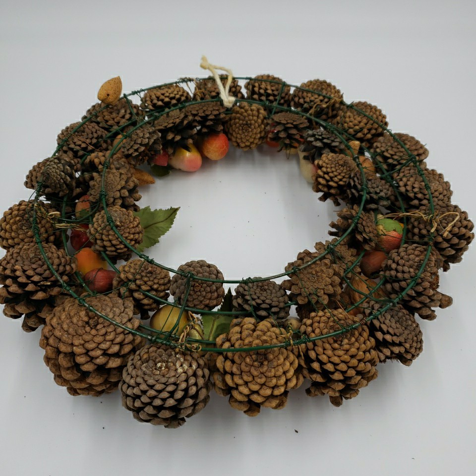Vintage Fall Door Wreath Autumn 14″ Natural Nuts Fruit Berries Pears Pinecones