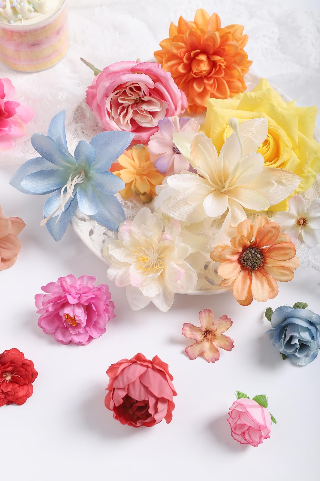 Fake Flower Heads for Crafts – Multi Silk Artificial Roses, Peonies, Daisies …