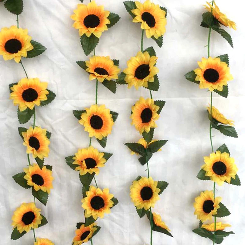 2.3M Simulated Sunflower Decoration Artificial Vine Yellow Fake Silk Flower Vine