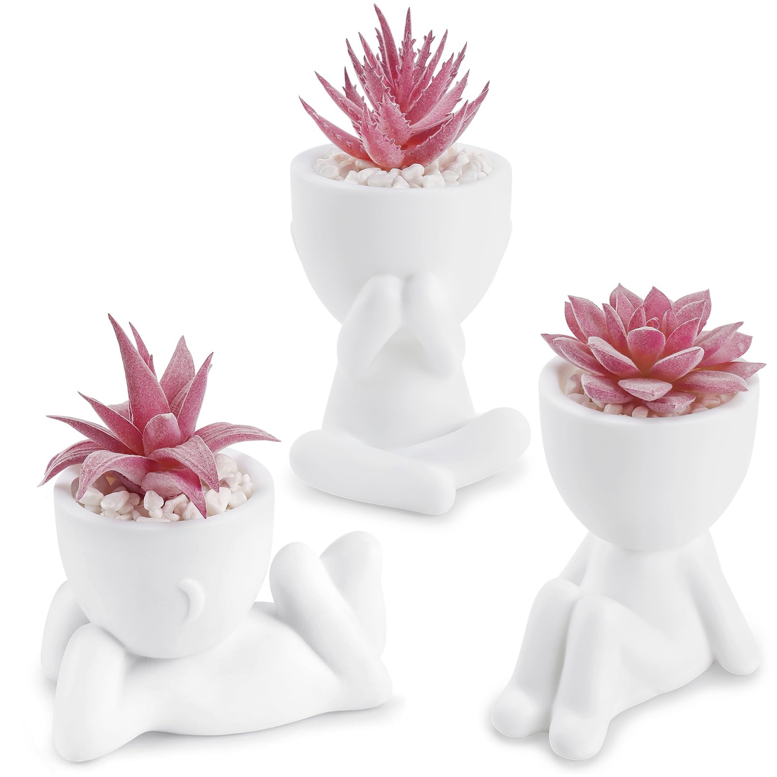 Der Rose 3 Pcs Fake Succulents Plants Artificial Pink Room Office Desk Decor…