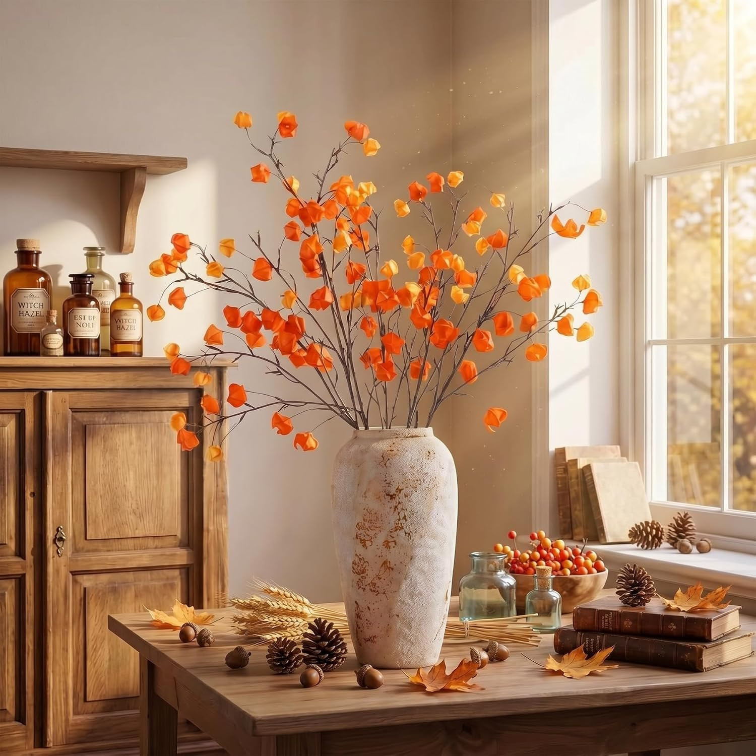 32″ Artificial Chinese Lantern Flowers – 6 Pcs Fall Decor for Vases