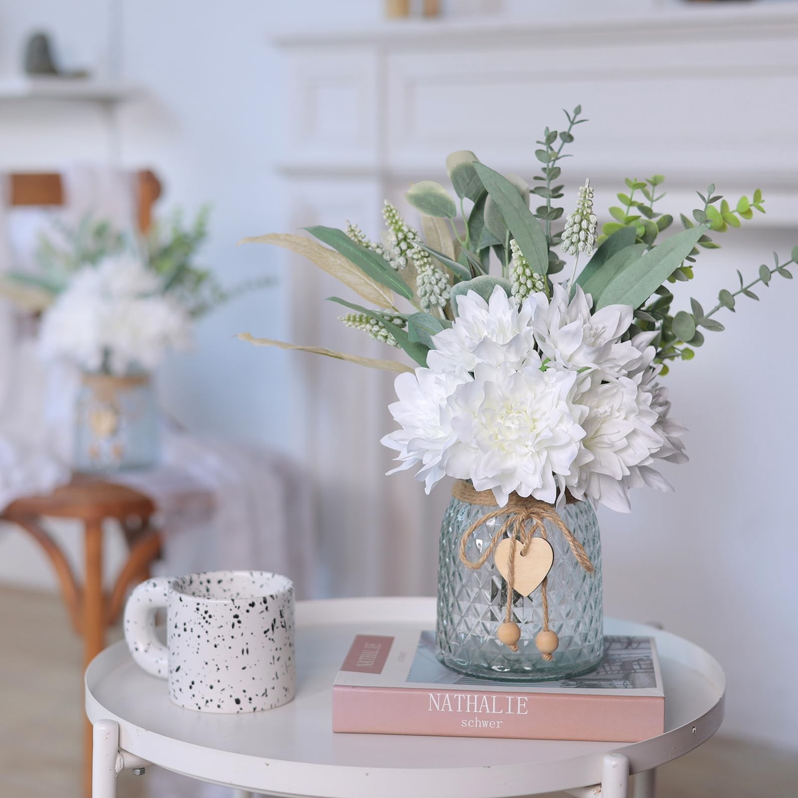 Faux Flowers with Vase,Artificial Silk Flowers in Vase, Fake Plant Eucalyptus…