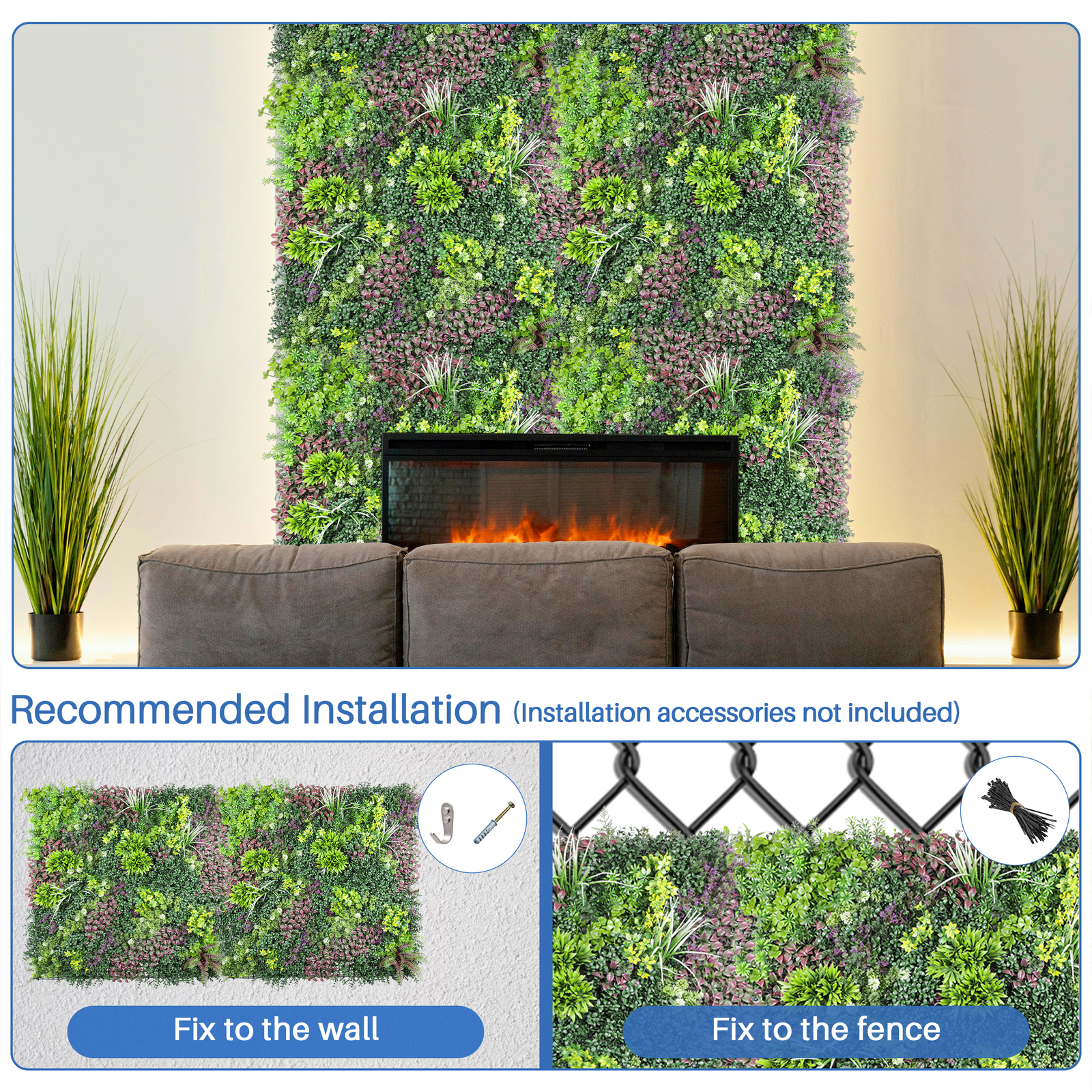 40 x 40″ Artificial Plants Mats 3D Mixed Greenery Bushes Wall Hedge Decor Panel