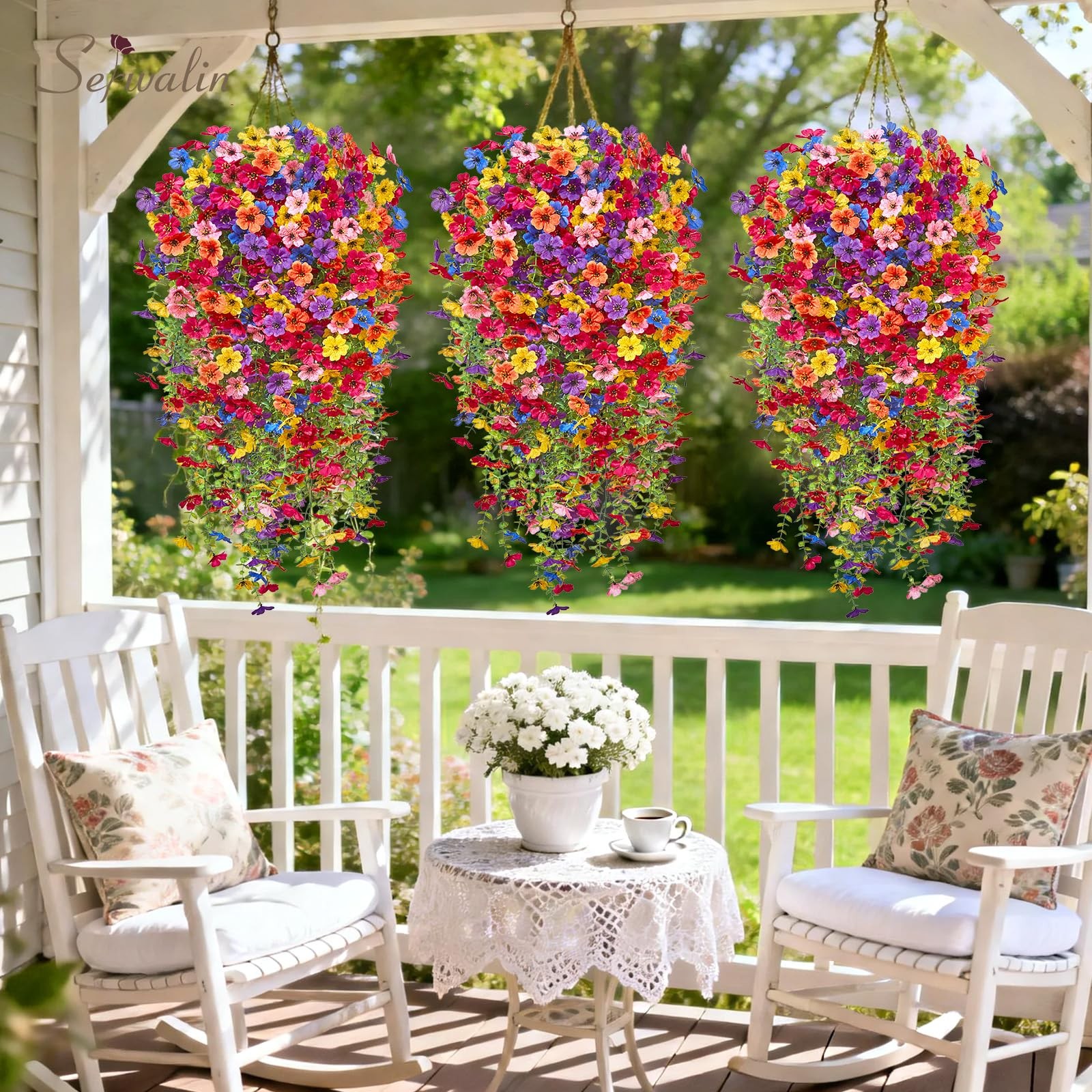 Serwalin 6PCS Artificial Hanging Flowers for Outdoors, UV Resistant Fake Hang…