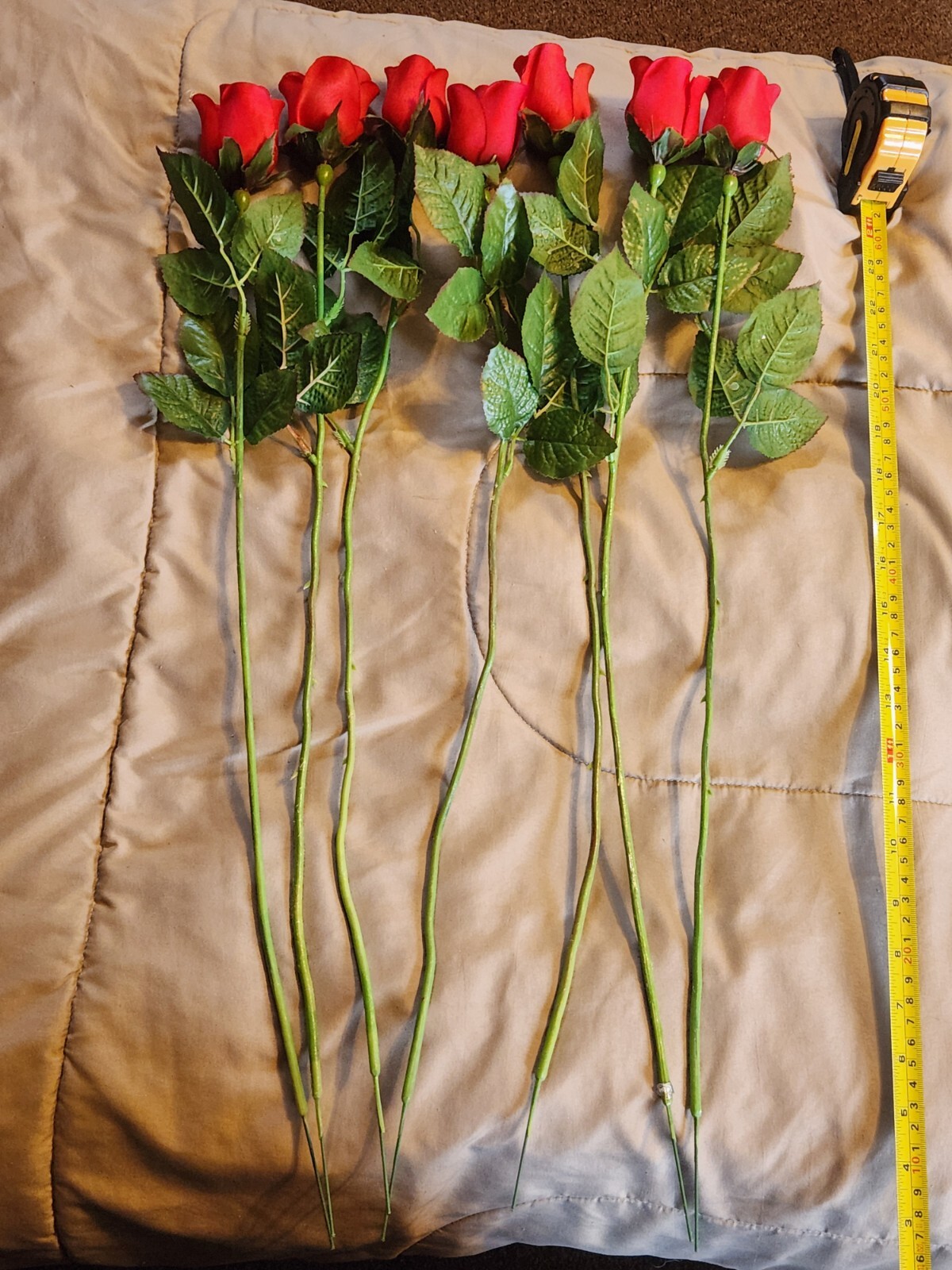 12 Piece Faux Long Stemmed Red Rose & Ficus Bundle (8 Roses, 4 Ficus) – Used