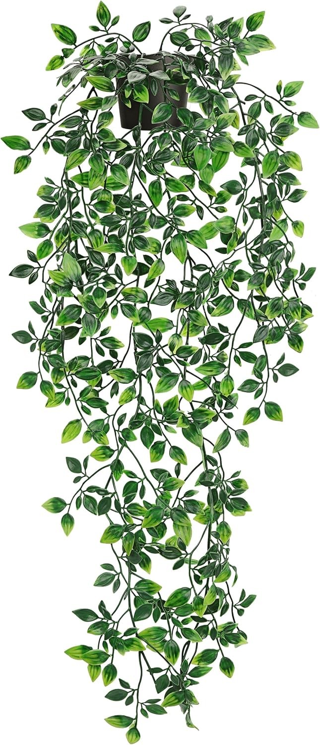 34” Fake Hanging Plant Black Pot for Bathroom Wall Decor | 34” cascading