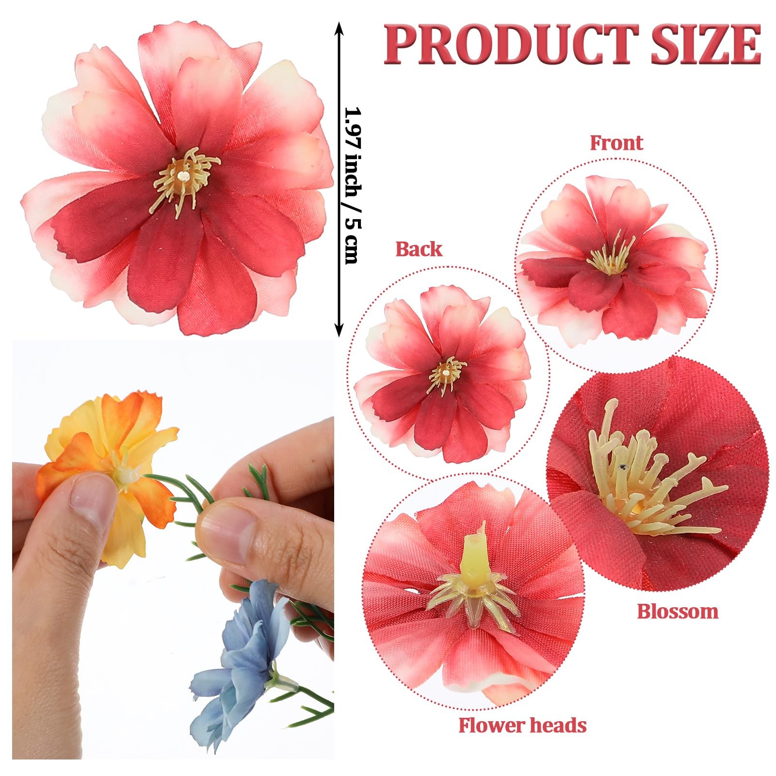 50 PCS Faux Flowers Bulk, Mini Fabric Flowers for Crafts, 3 D Artificial Fake…