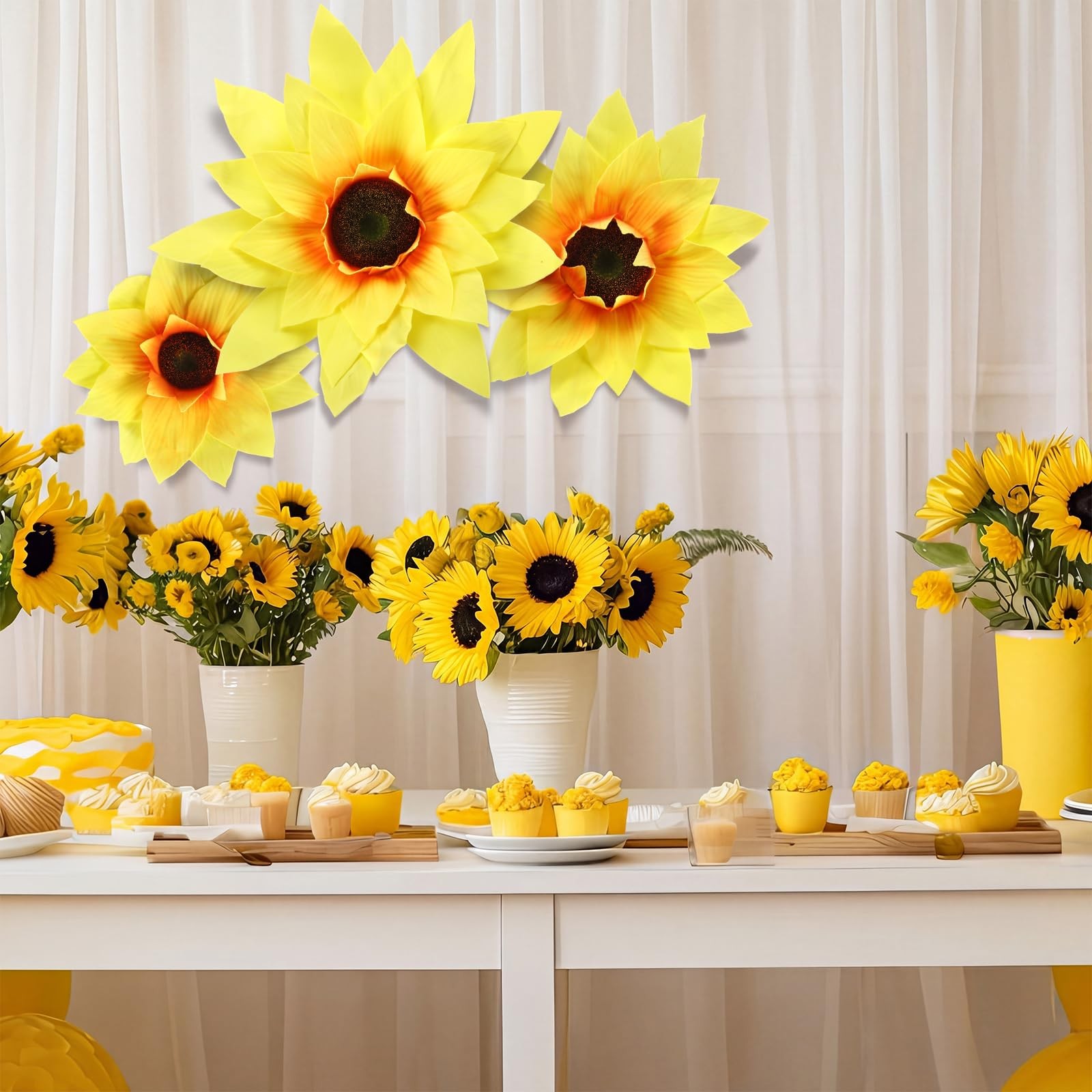 3 PCS Giant Sunflower 12/16/20 Inch Large Yellow Petals Big Paper Flowers