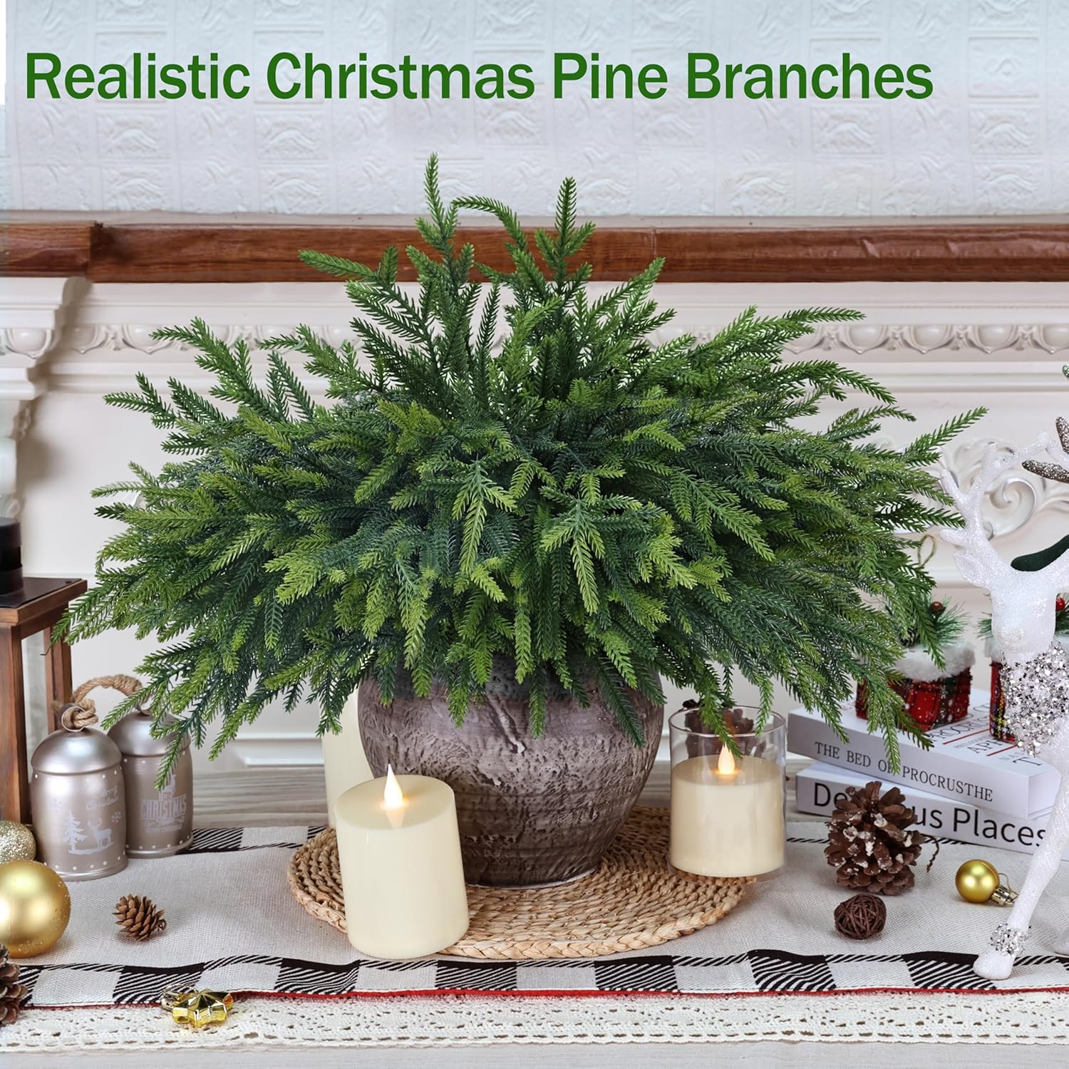 36 Pcs Artificial Green Pine Branches for DIY Christmas Decor – 18 Inch