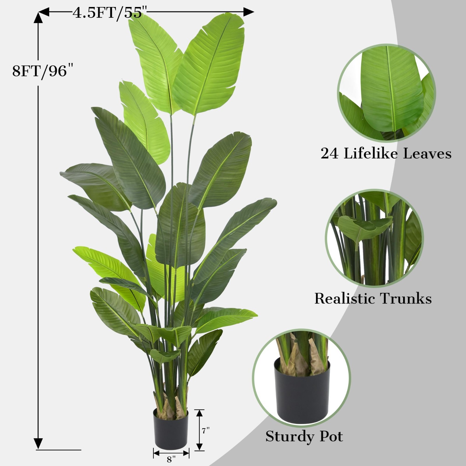 8FT Artificial Bird of Paradise Tree – Lifelike Faux Plant for Home & Office Dec