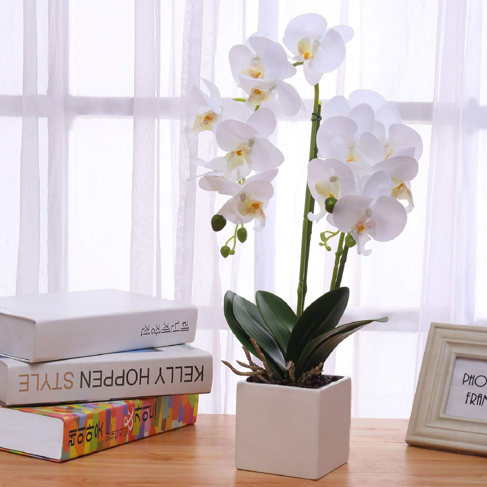 Orchids Artificial Fake Flowers Vase Table Centerpieces Real Touch White