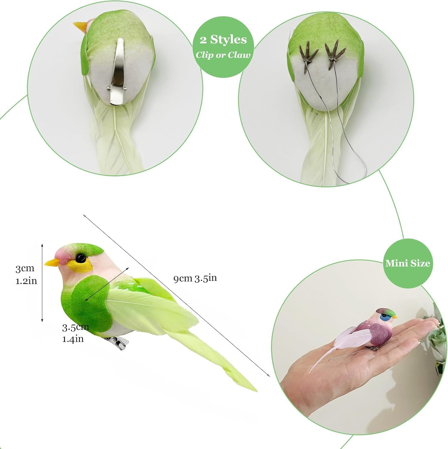 12PCS Colorful Artificial Birds for Decoration Spring Courtyard Trees Flower Arr