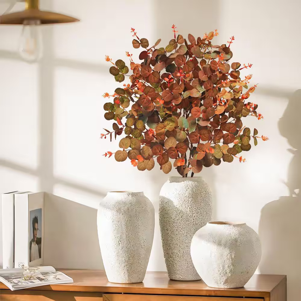 15 In. Fall Series 31 In. Orange Brown Artificial Eucalyptus Leaf Branch Stem fo