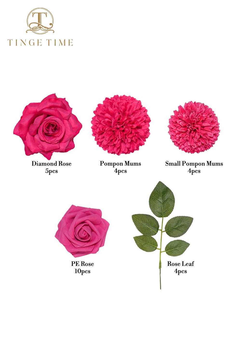 Rose Artificial Flowers Combo, 23pcs Hot Pink Gradient Fake Flowers Chrysanth…