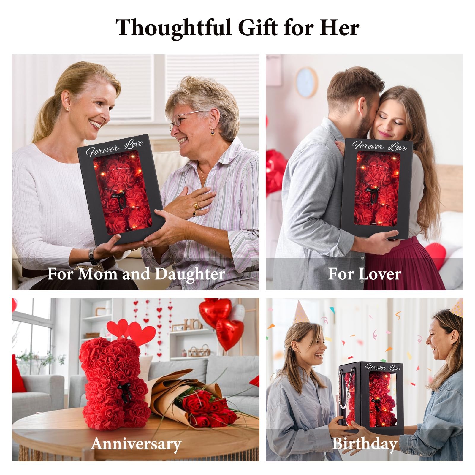 Rose Bear 10 Inch Red Flower Teddy Bear with Lights Box I Love You Necklace C…