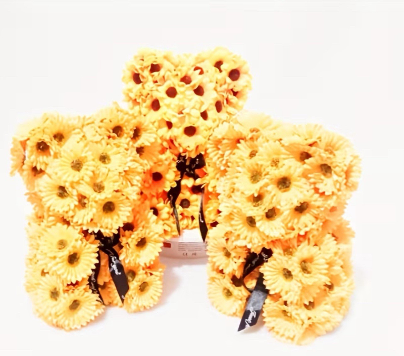 Sunflower Foam Bear – Artificial Sunflower Arrangement with Golden Ribbon