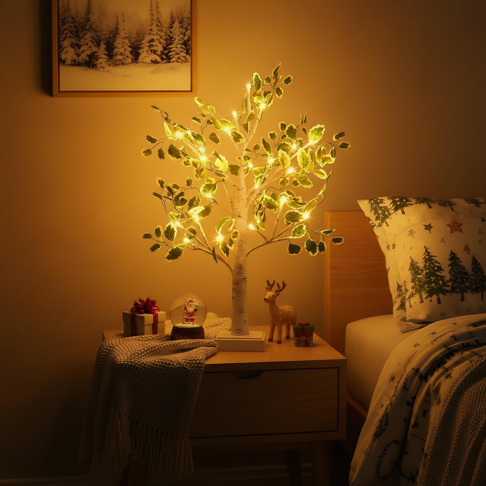 Birch Tree Lights 2 FT LED Fairy Light Green Leaves USB/Battery Tabletop Decor