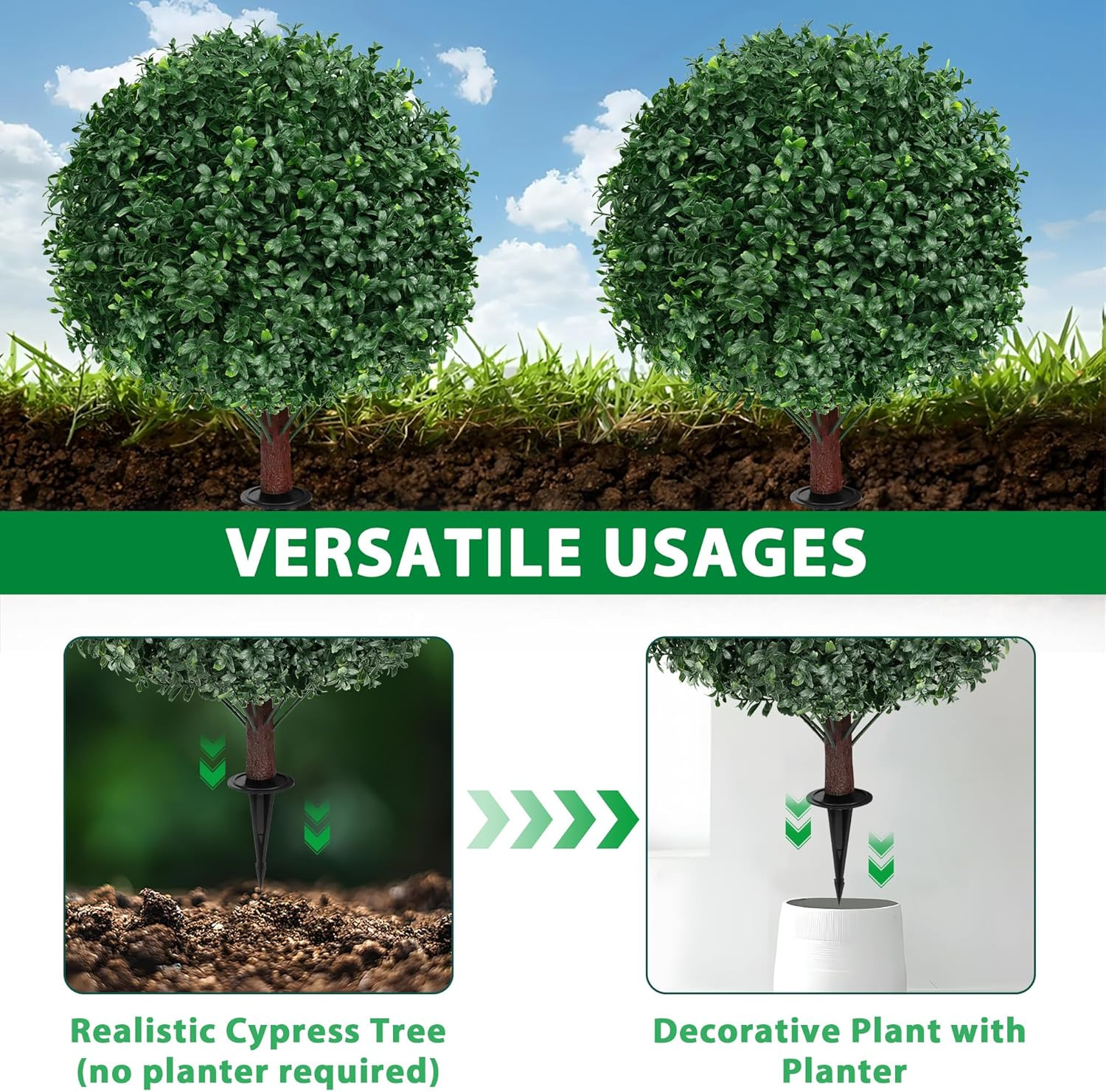 Set of 2 UV Resistant Artificial Boxwood Topiary Balls for Indoor/Outdoor Use
