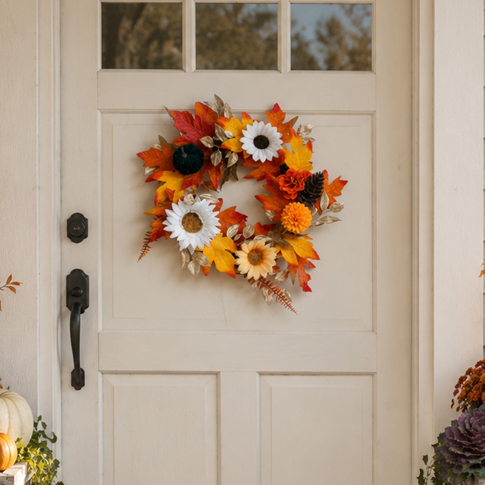 Autumn Wreath 17.72in/45cm Fully Assembled with Hanging Loop for Easy Setup