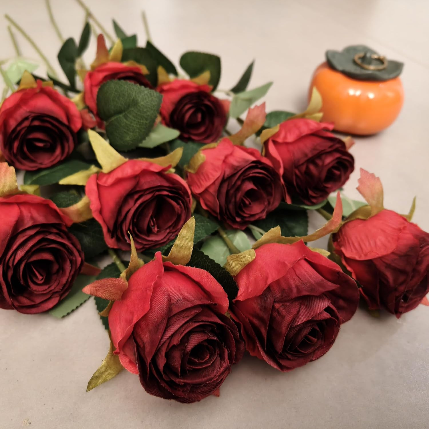 Artificial Roses 10 Pcs – Lifelike Single Stem Fake Roses with Natural Petal Tex