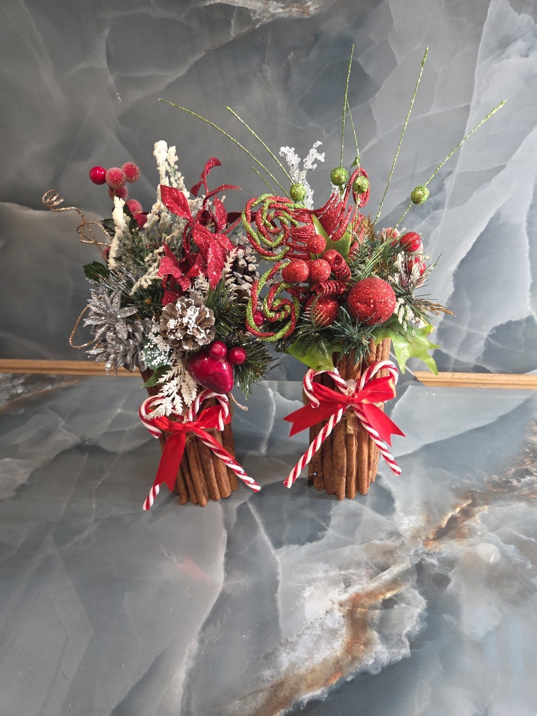 Christmas Candy Cane-Cinnamon Sticks-Floral Arrangement Table Decor 14″Tall(Set)