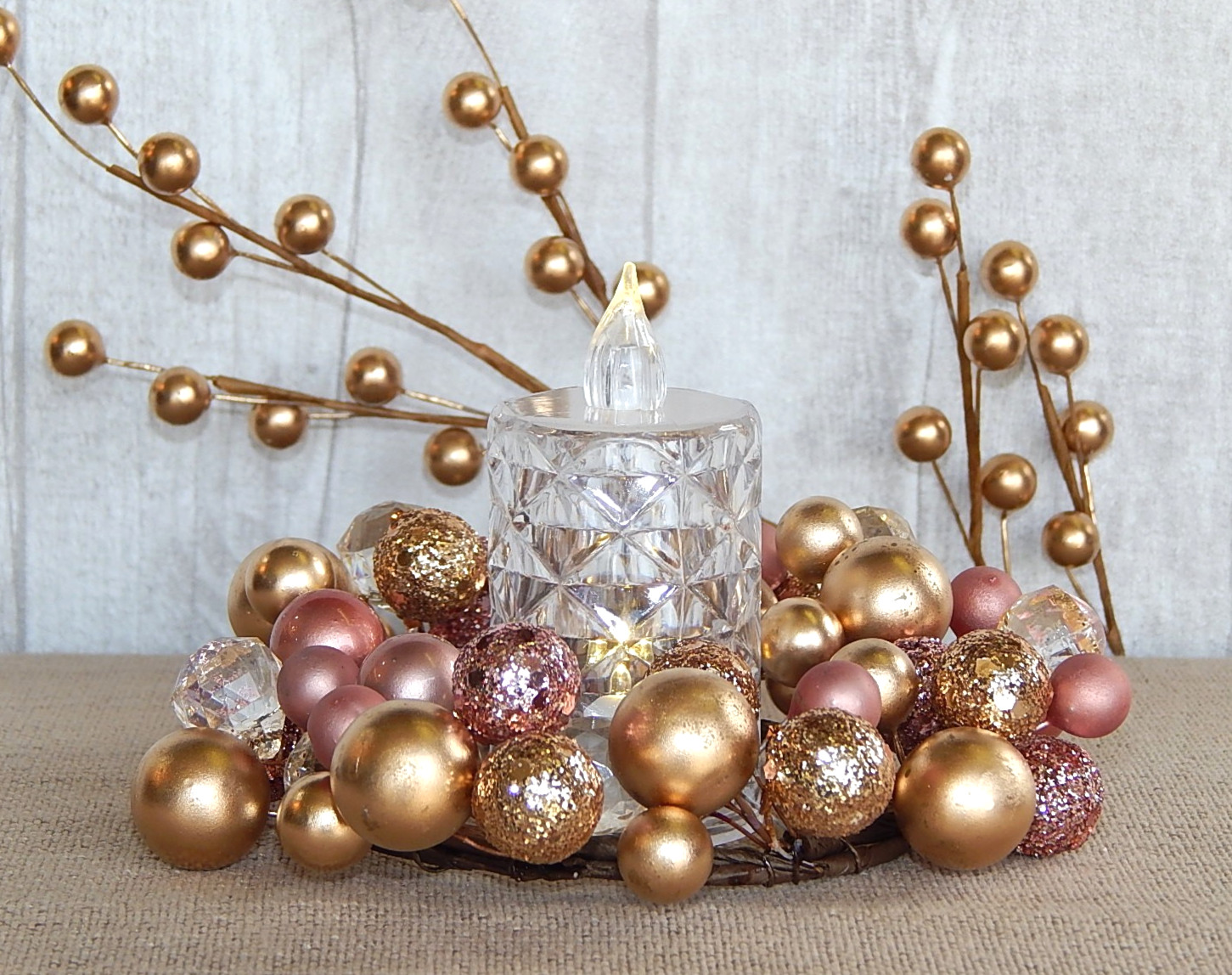 Beaded Candle Ring – Blush Mix 3″ Wedding Anniversary Holiday Mini Wreaths