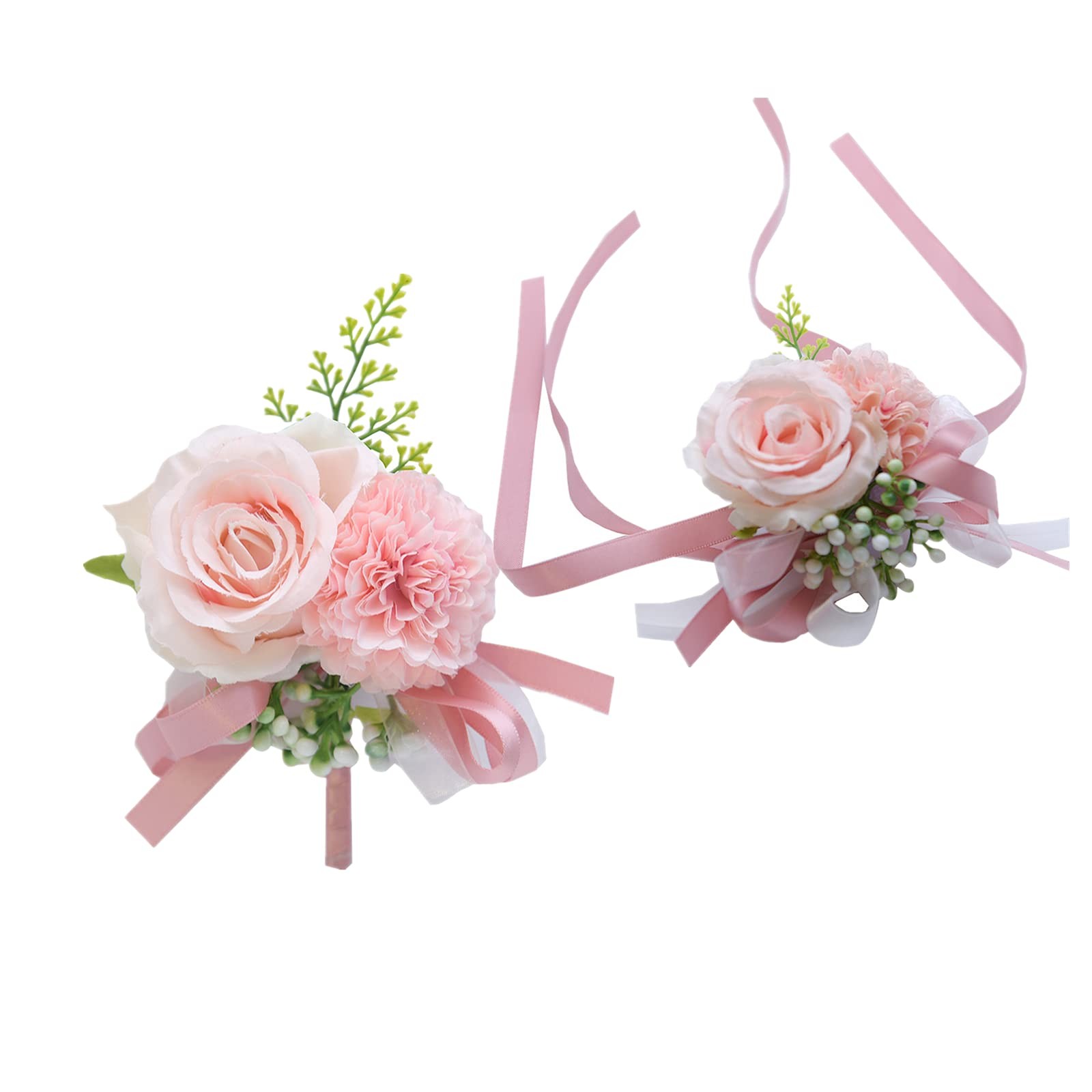 2 Pack Pink Flower Wrist Corsage Boutonniere Set,3″ Artificial Rose Carnation…
