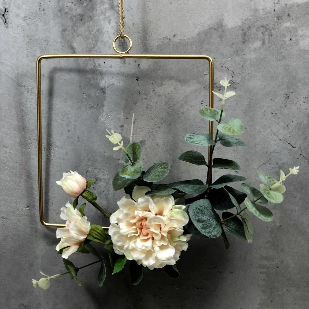 Floral Hoop Wreath Rose Flower Leaves Metal Hoop Ring Garland Wedding Home Decor