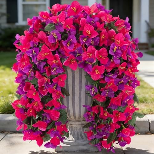 2 PCS UV Resistant Faux Bougainvillea Hanging Flowers – Silk Plants for Outdoor