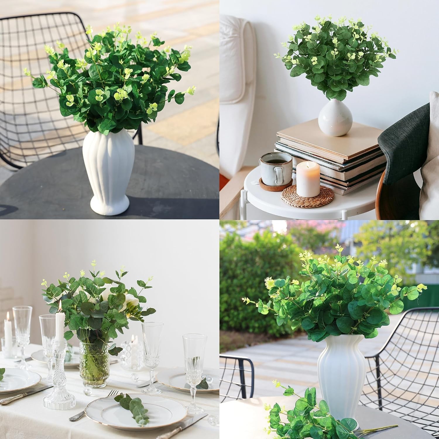 10 Pcs Faux Eucalyptus Stems Artificial Greenery Stems Green Fake Plants Leav…
