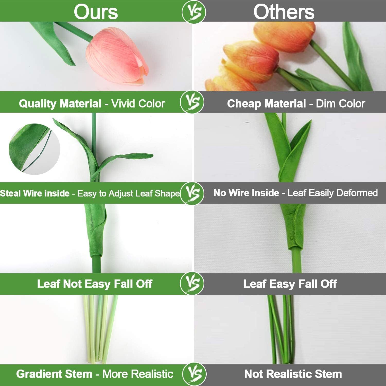 30 Pcs Artificial Tulips Flowers Fake Tulip Stems for Wedding Bouquet Party