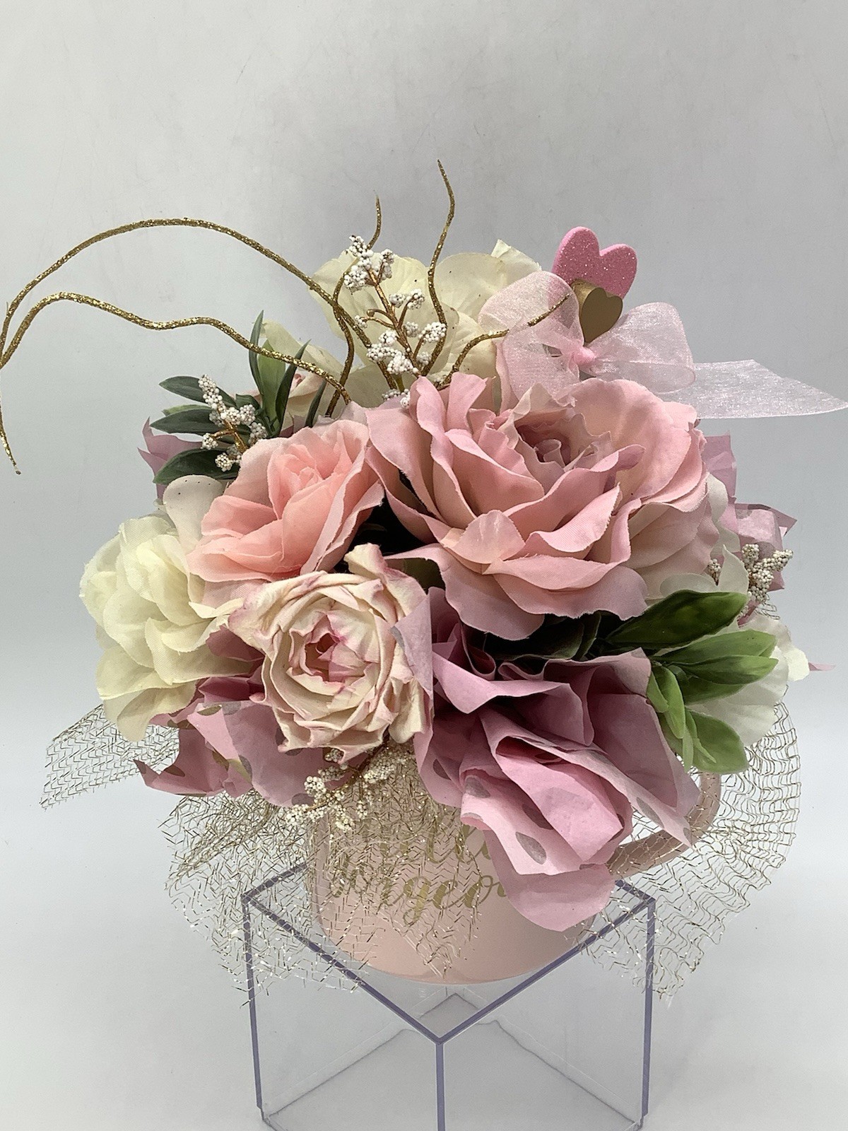 Handmade Valentines Day “Hello Gorgeous” Coffee Mug Pink Gold Floral Arrangement