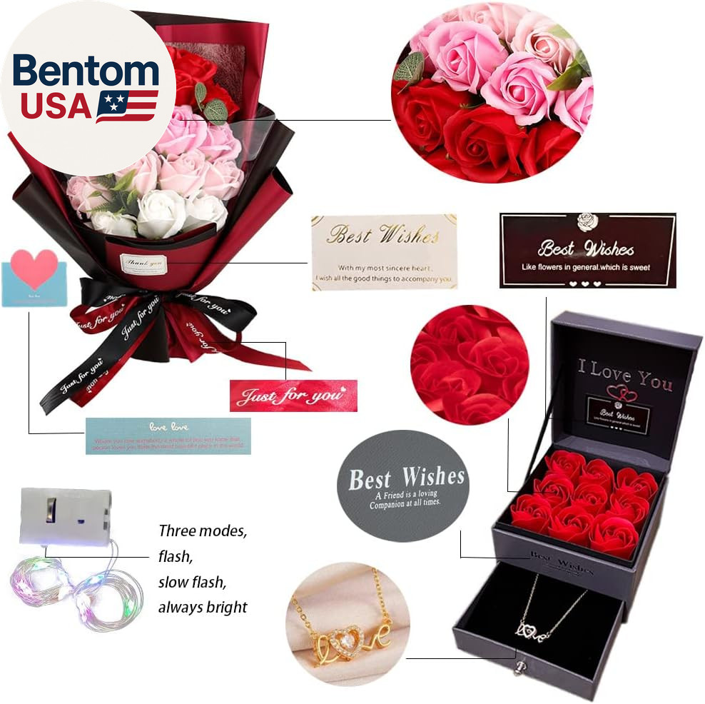 Roses Bouquet Artificial Flower – Preserved Red Rose Flowers with Love Necklace