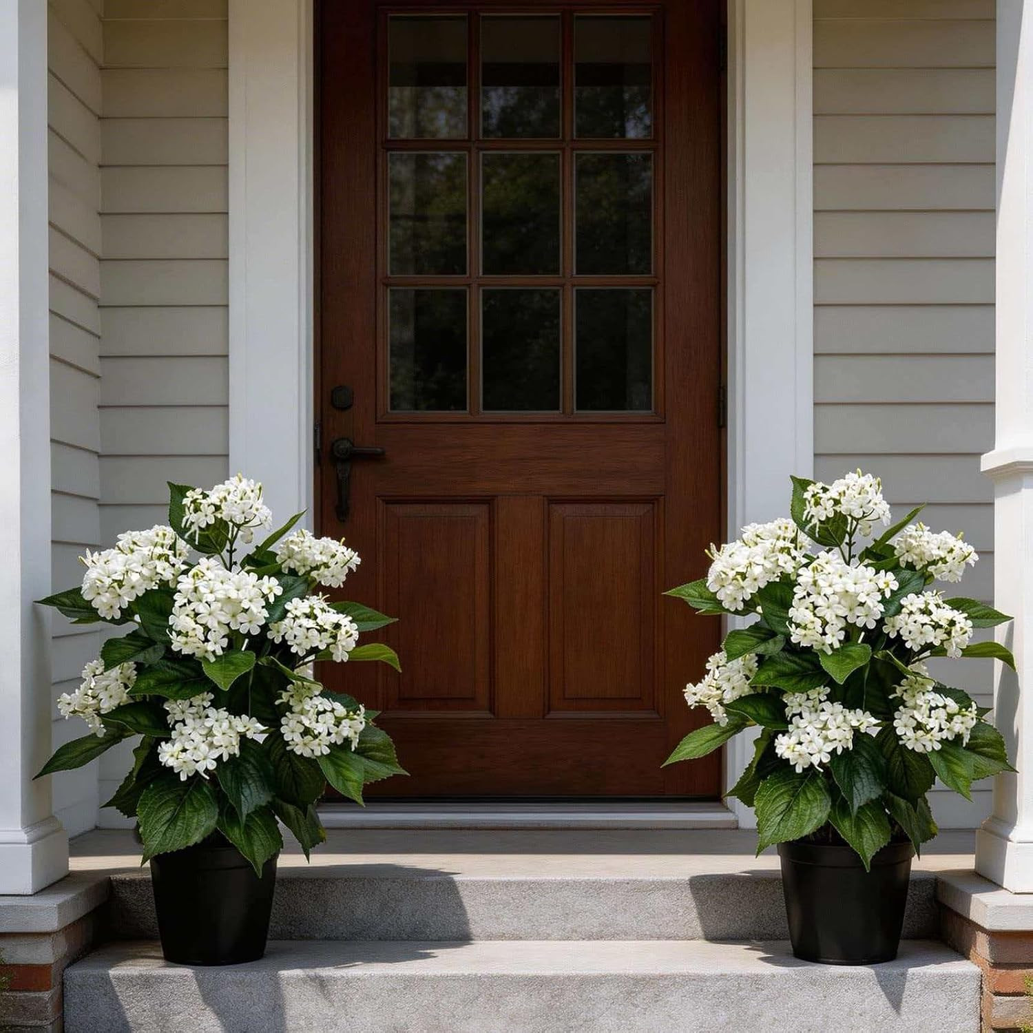 24 Inch Artificial White Hydrangea Potted Plant, 2 Pack Faux Silk Flower Bonsai